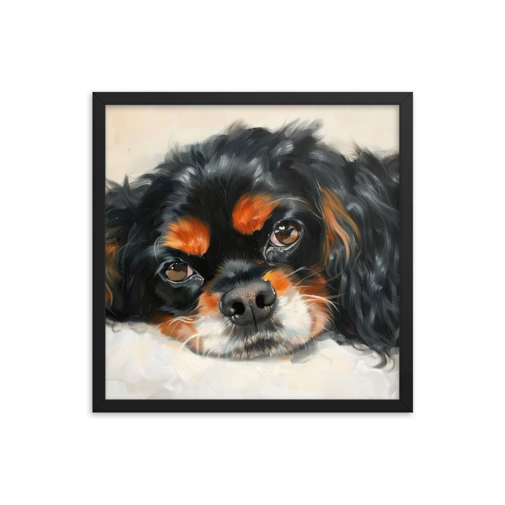 English Toy Spaniel Black and Tan Relaxed Portrait Framed Poster - Oh Posters