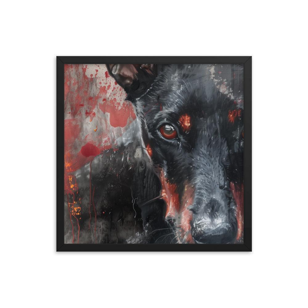 German Pinscher Abstract Red and Black Painting Framed Poster - Oh Posters