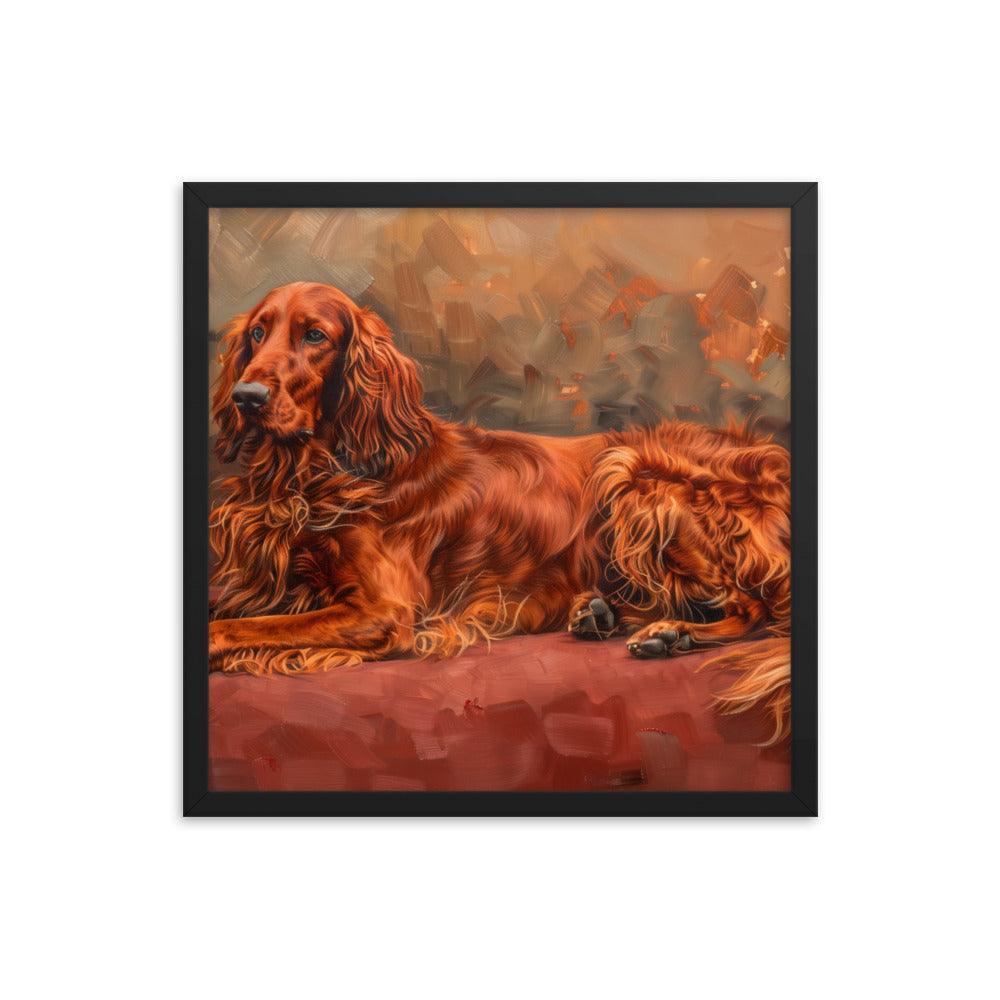 Irish Setter Relaxing on Red Couch Painting Framed Poster - Oh Posters