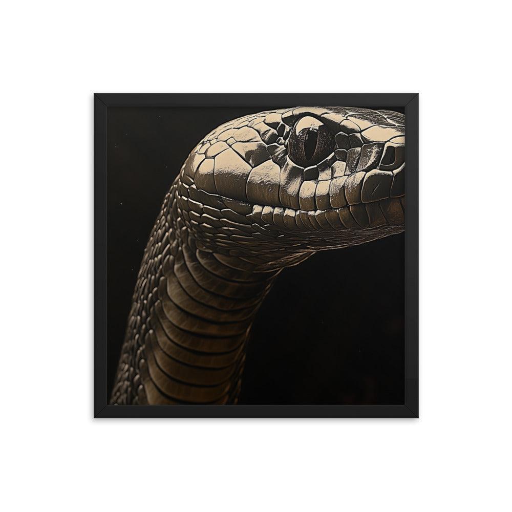 Cobra Snake Realistic Dark Portrait Digital Art Framed Poster - Oh Posters