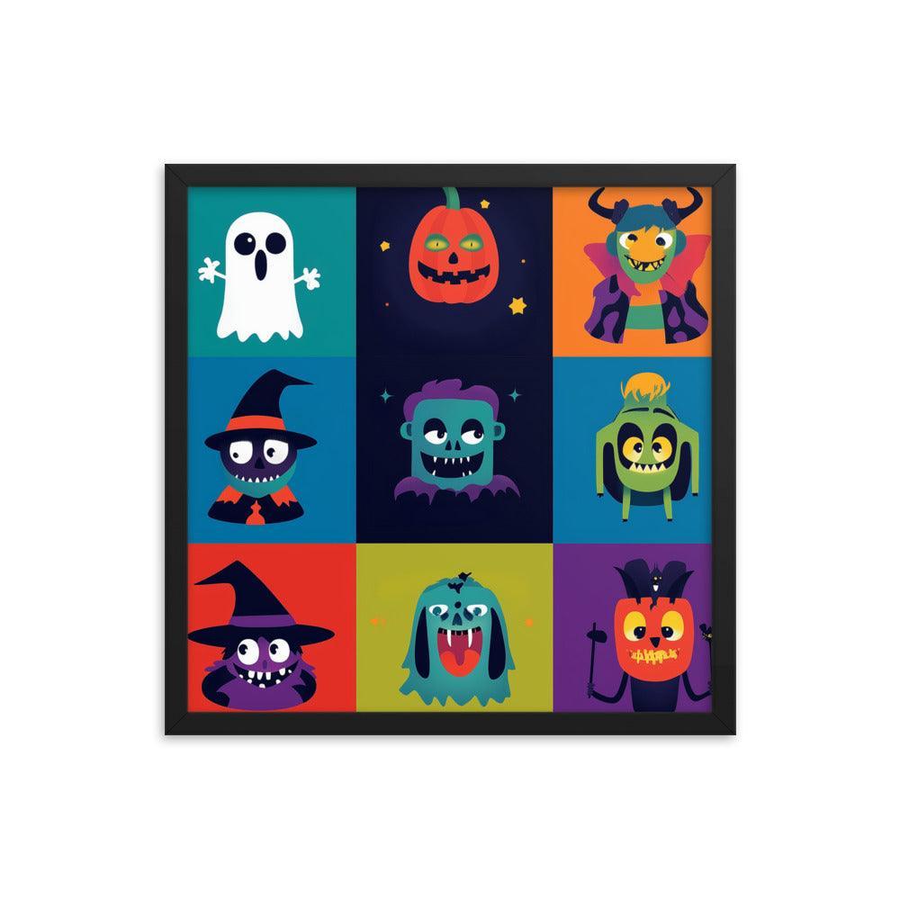 Halloween Monster Faces Assorted Digital Art Framed Poster - Oh Posters