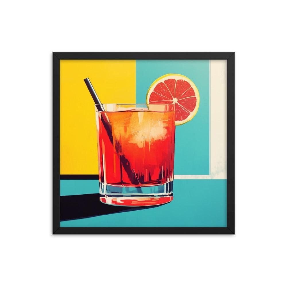 Vibrant Red Cocktail with Lemon Slice Pop Art Style Framed Poster - Oh Posters