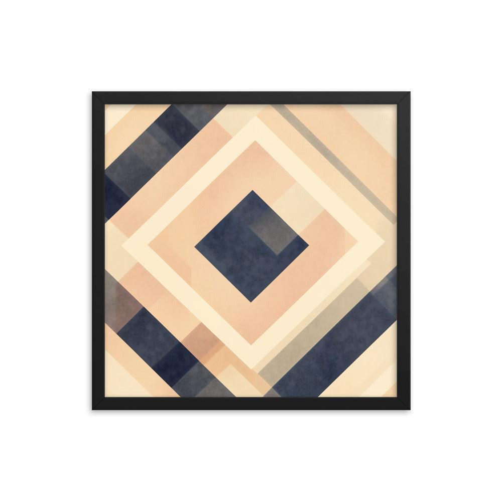 Geometric Art Abstract Patterns in Beige and Blue Tones Framed Poster - Oh Posters