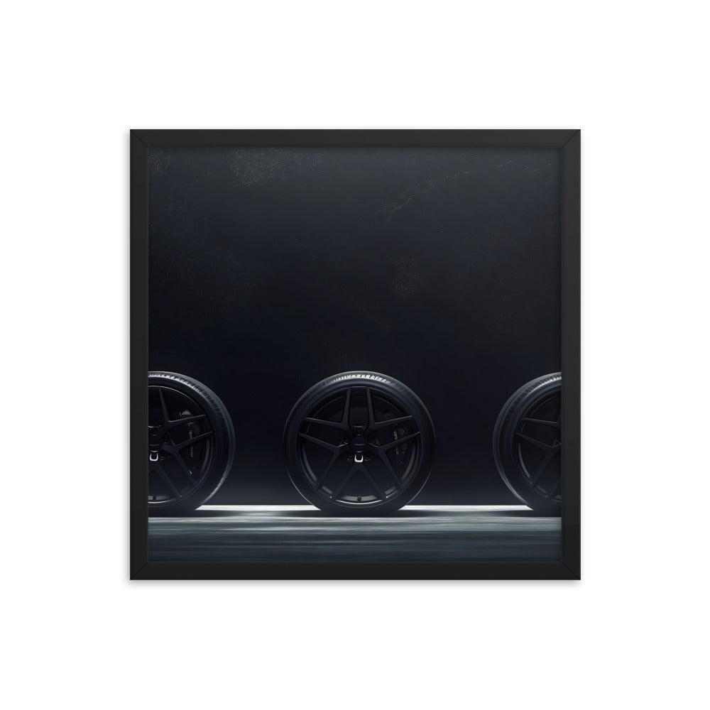 Car Wheels Trio Under Starry Night Sky Framed Poster - Oh Posters