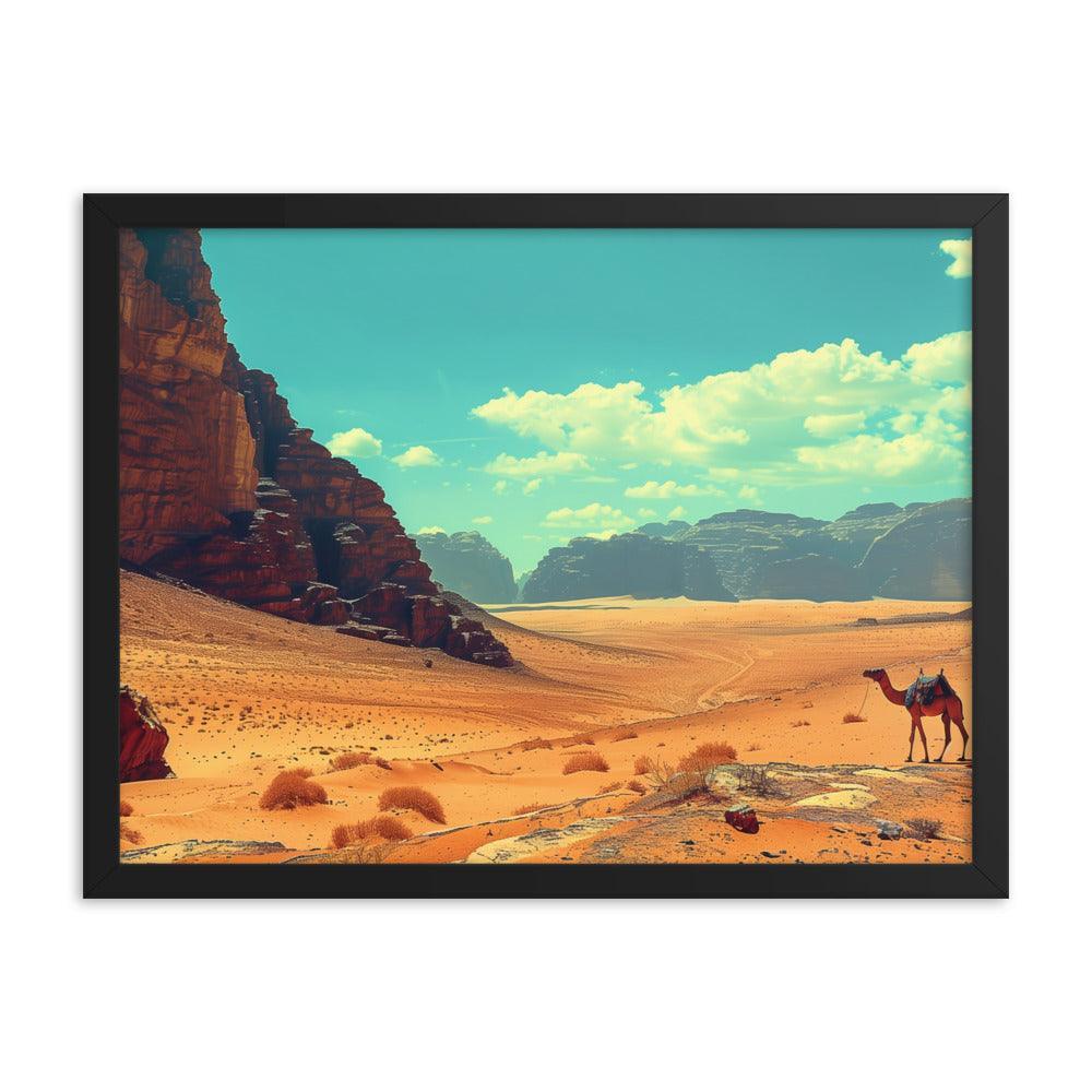 Jordan Wadi Rum Desert Camel Landscape Framed Poster - Oh Posters