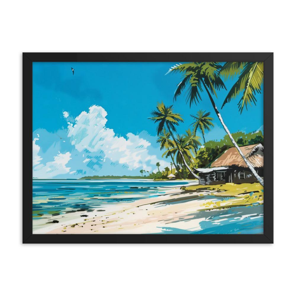 Kiribati Tropical Beach Hut Illustration Framed Poster - Oh Posters