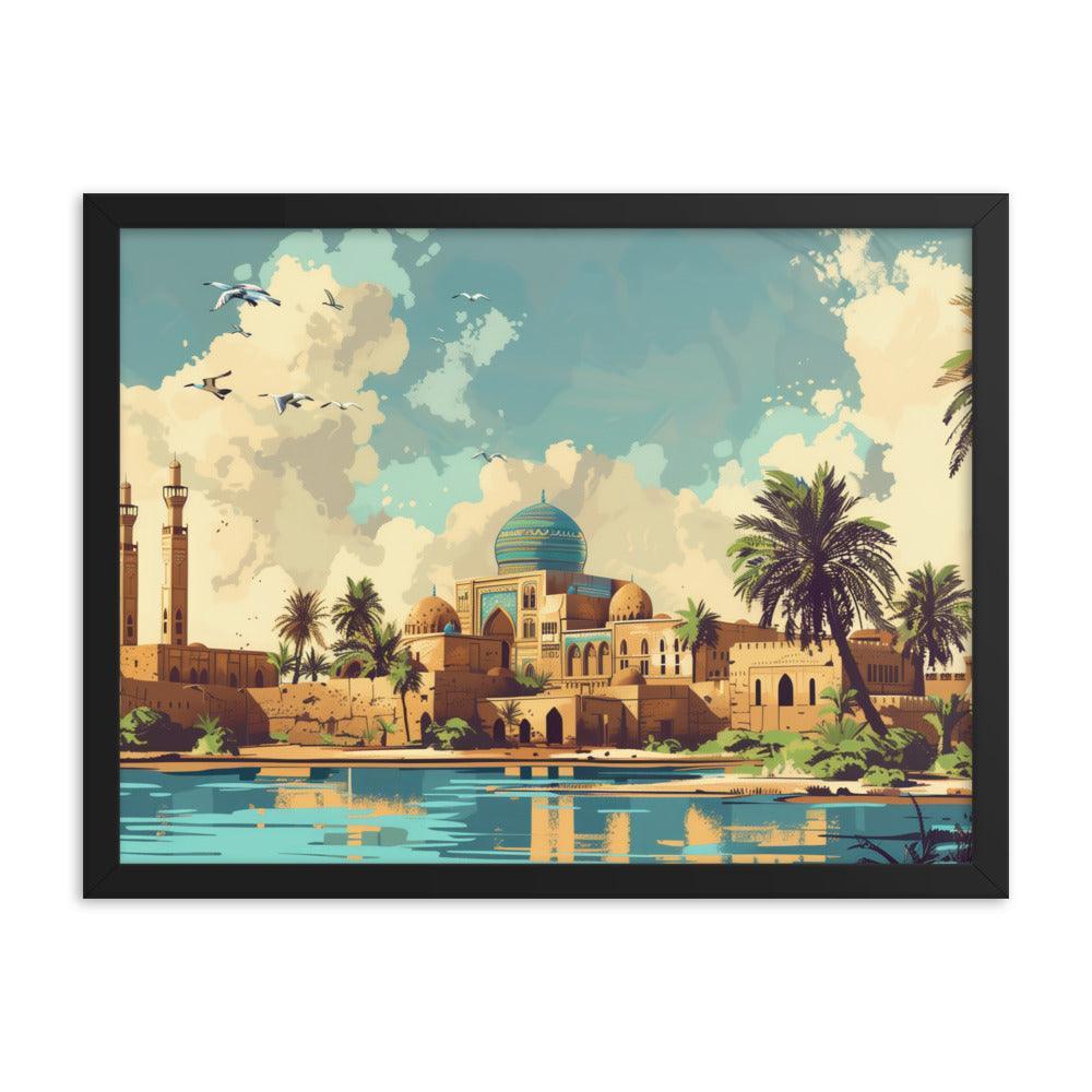 Iraq Riverside Mosque Tropical Landscape Framed Poster - Oh Posters