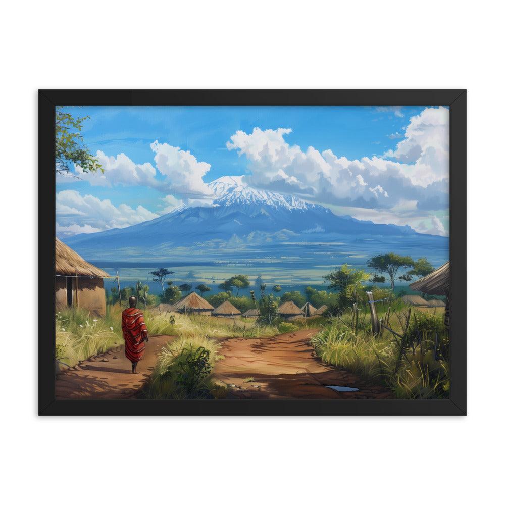Kenya Maasai Village Kilimanjaro View Framed Poster - Oh Posters