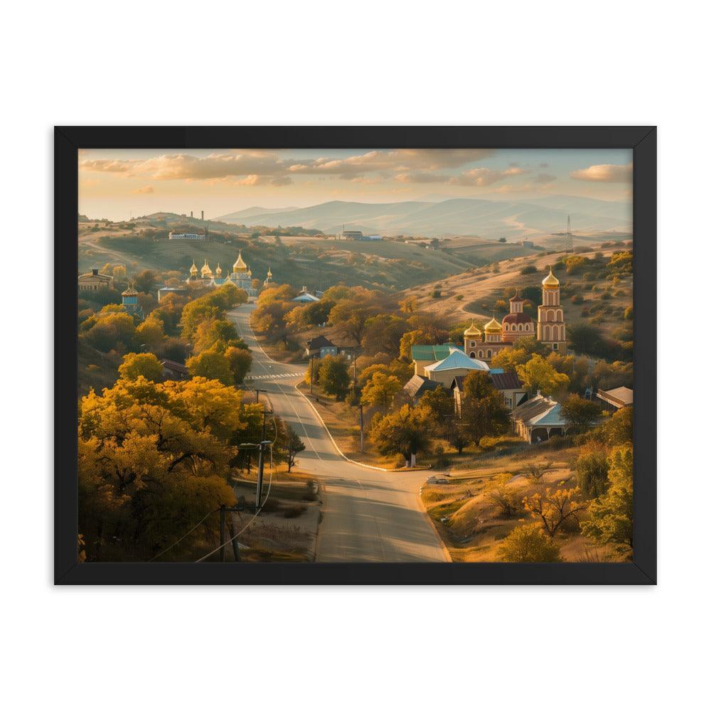 Moldova Autumn Hillside Churches Scenic Village Framed Poster - Oh Posters