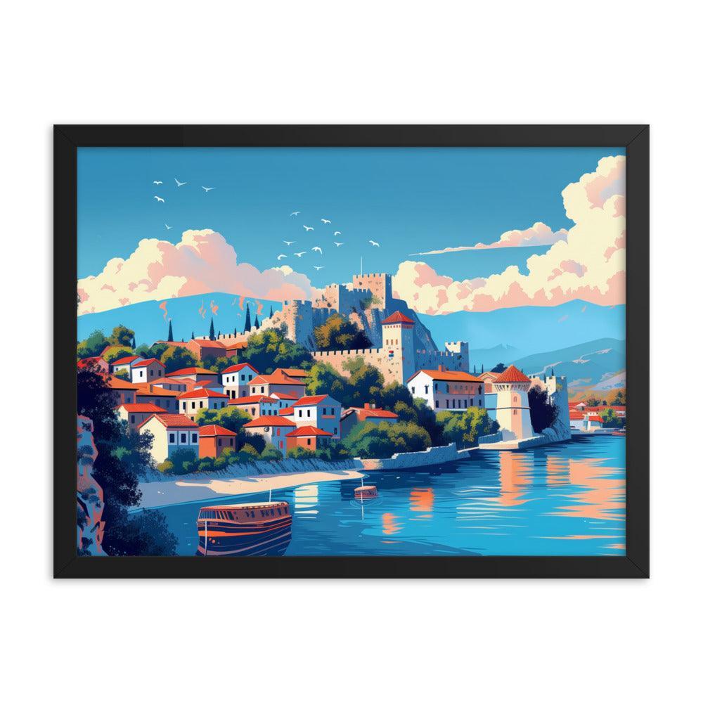 North Macedonia Historic Castle by the Lake Framed Poster - Oh Posters