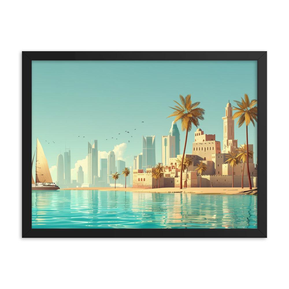 Qatar Traditional and Modern Architecture Seaside Framed Poster - Oh Posters