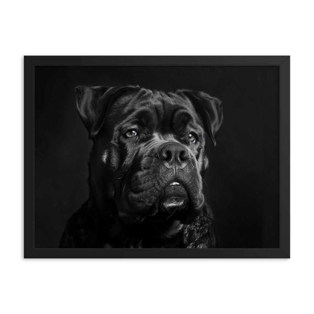 Cane Corso Black and White Close-Up Portrait Framed Poster - Oh Posters