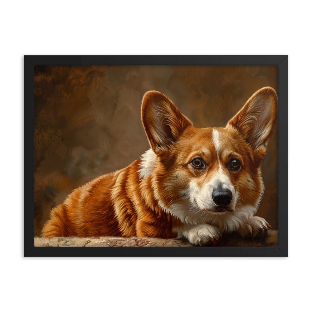 Cardigan Welsh Corgi Realistic Painting Portrait Framed Poster - Oh Posters