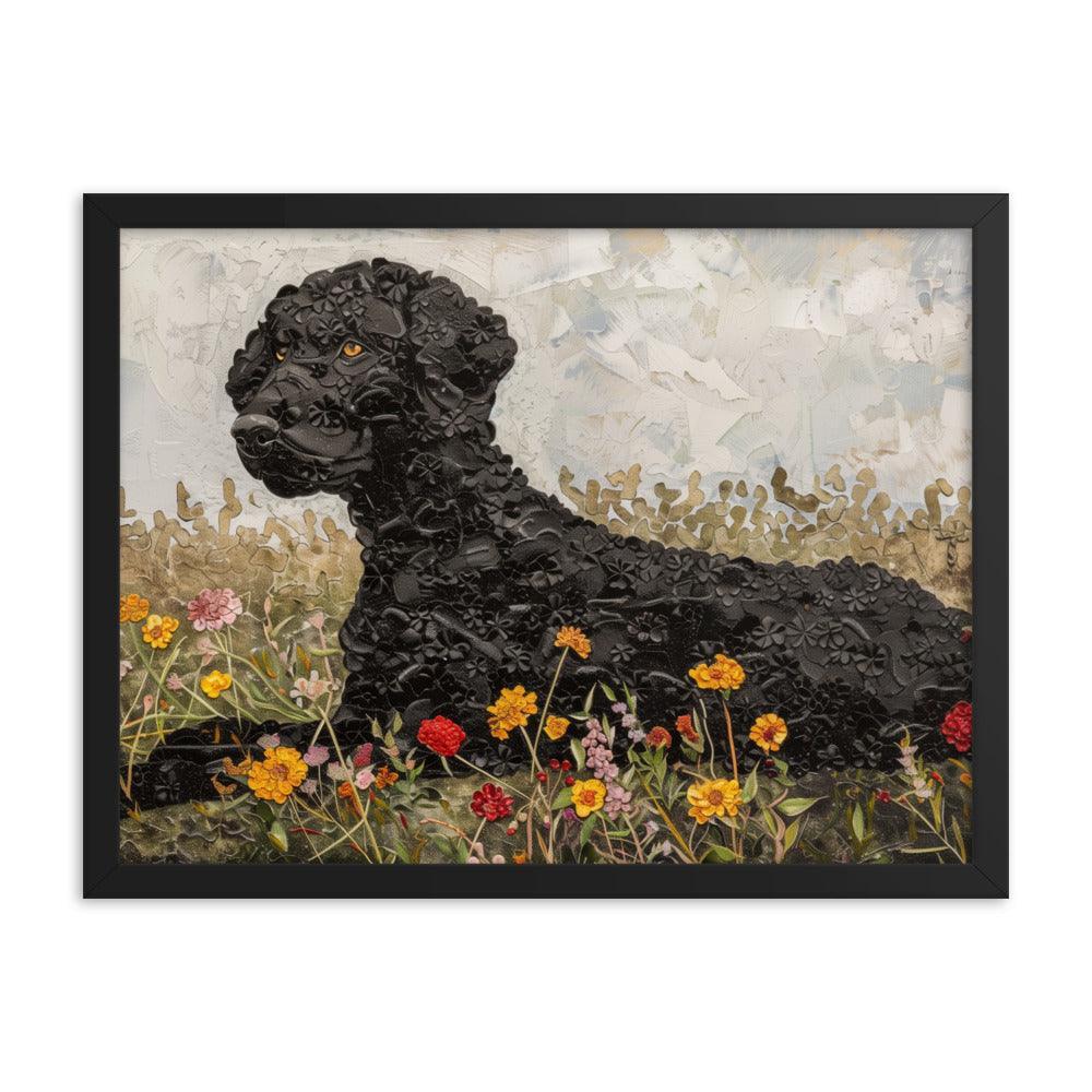 Curly-Coated Retriever Textured Flower Field Painting Framed Poster - Oh Posters