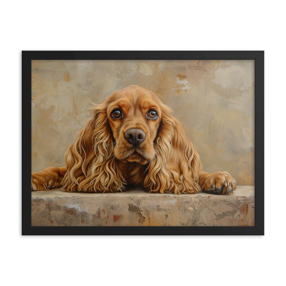 English Cocker Spaniel Resting on Textured Background Painting Framed Poster - Oh Posters