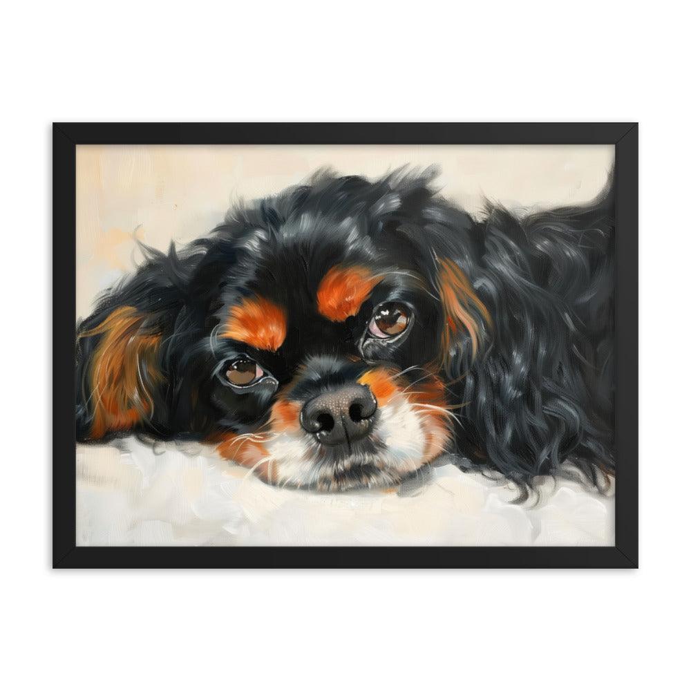 English Toy Spaniel Black and Tan Relaxed Portrait Framed Poster - Oh Posters