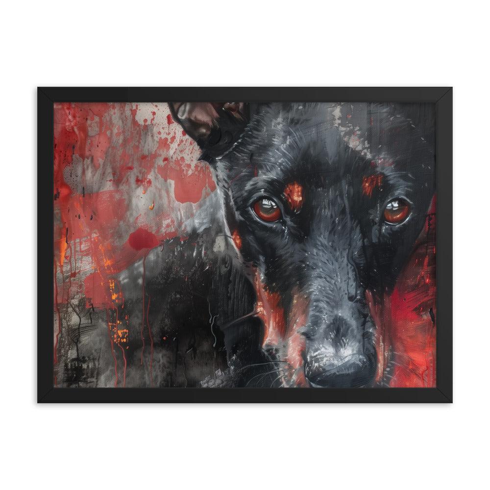 German Pinscher Abstract Red and Black Painting Framed Poster - Oh Posters