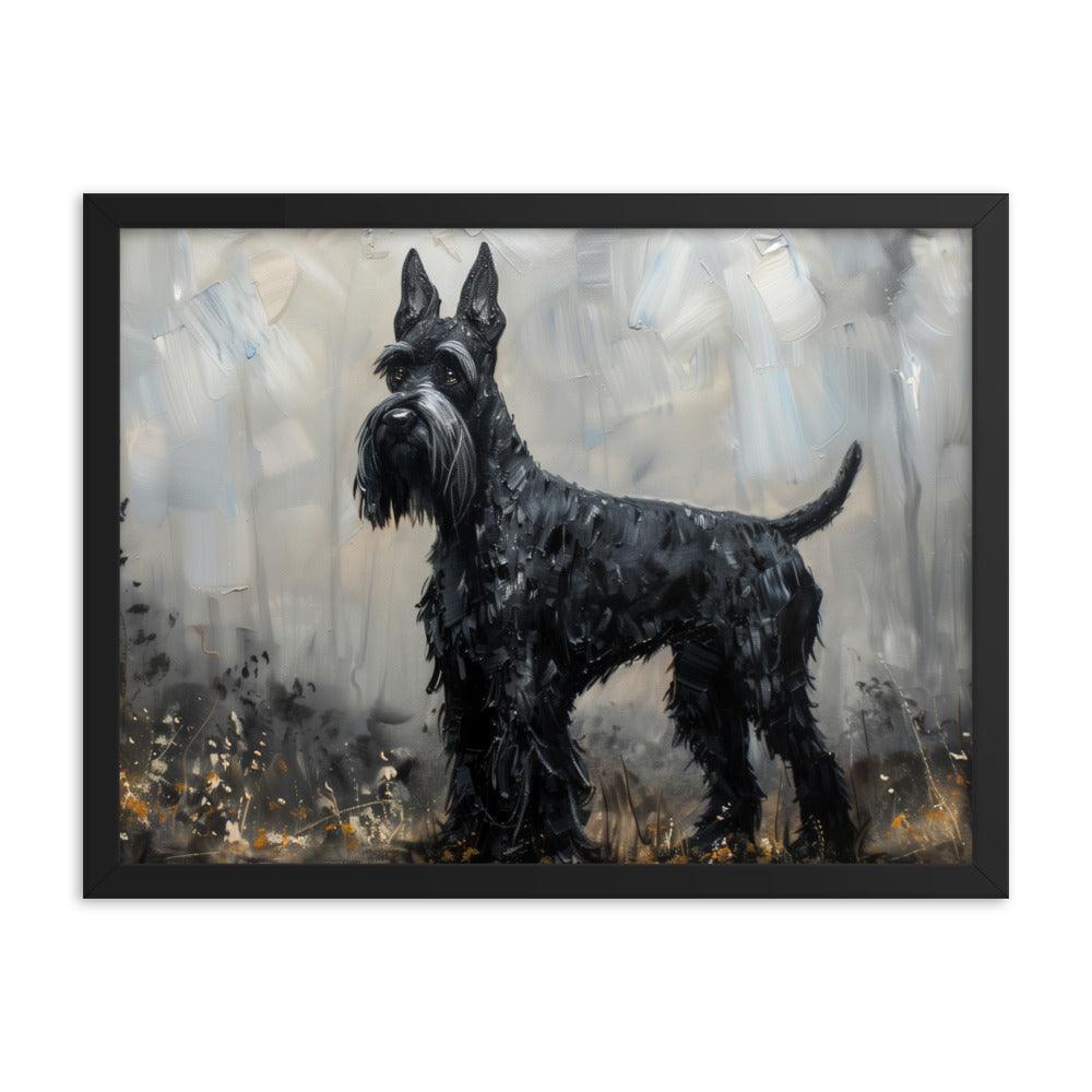 Giant Schnauzer Abstract Black and Gray Portrait Framed Poster - Oh Posters