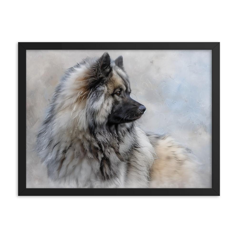 Keeshond Side Profile Winter Painting Framed Poster - Oh Posters