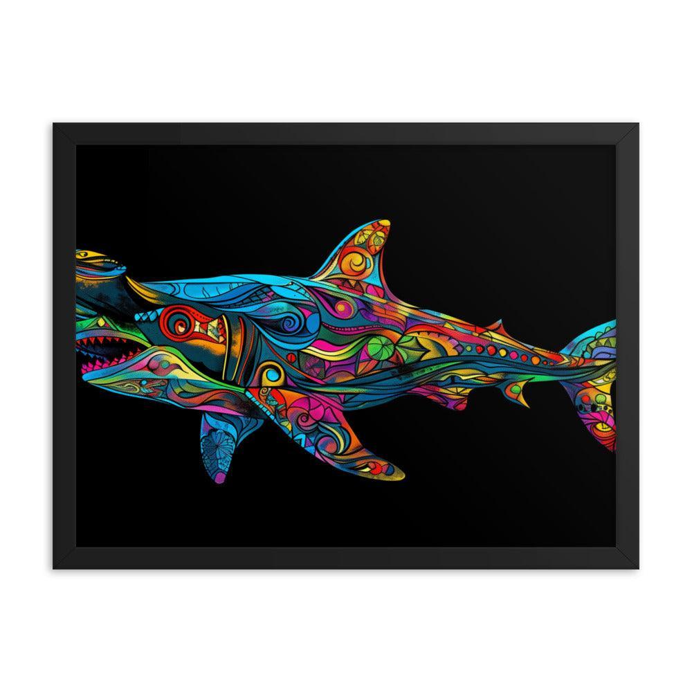 Hammerhead Shark Colorful Abstract Art Digital Design Framed Poster - Oh Posters