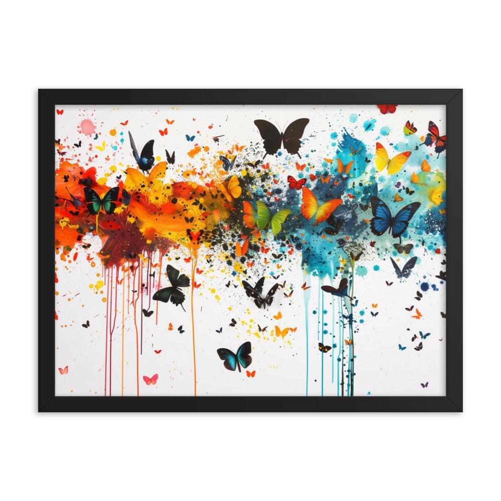 Butterfly Swarm Artistic Paint Splatter Abstract Framed Poster - Oh Posters