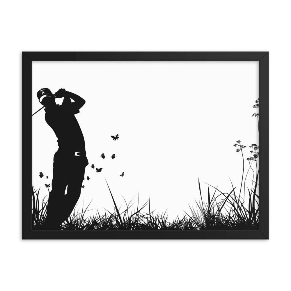 Golfer Silhouette Swinging Action Black and White Art Framed Poster - Oh Posters