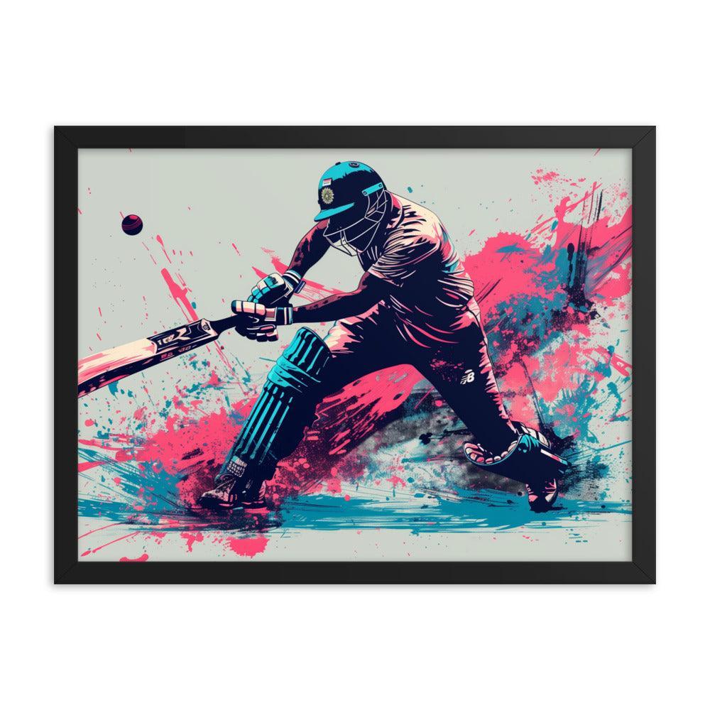 Cricket Player Dynamic Batting Action Abstract Art Framed Poster - Oh Posters