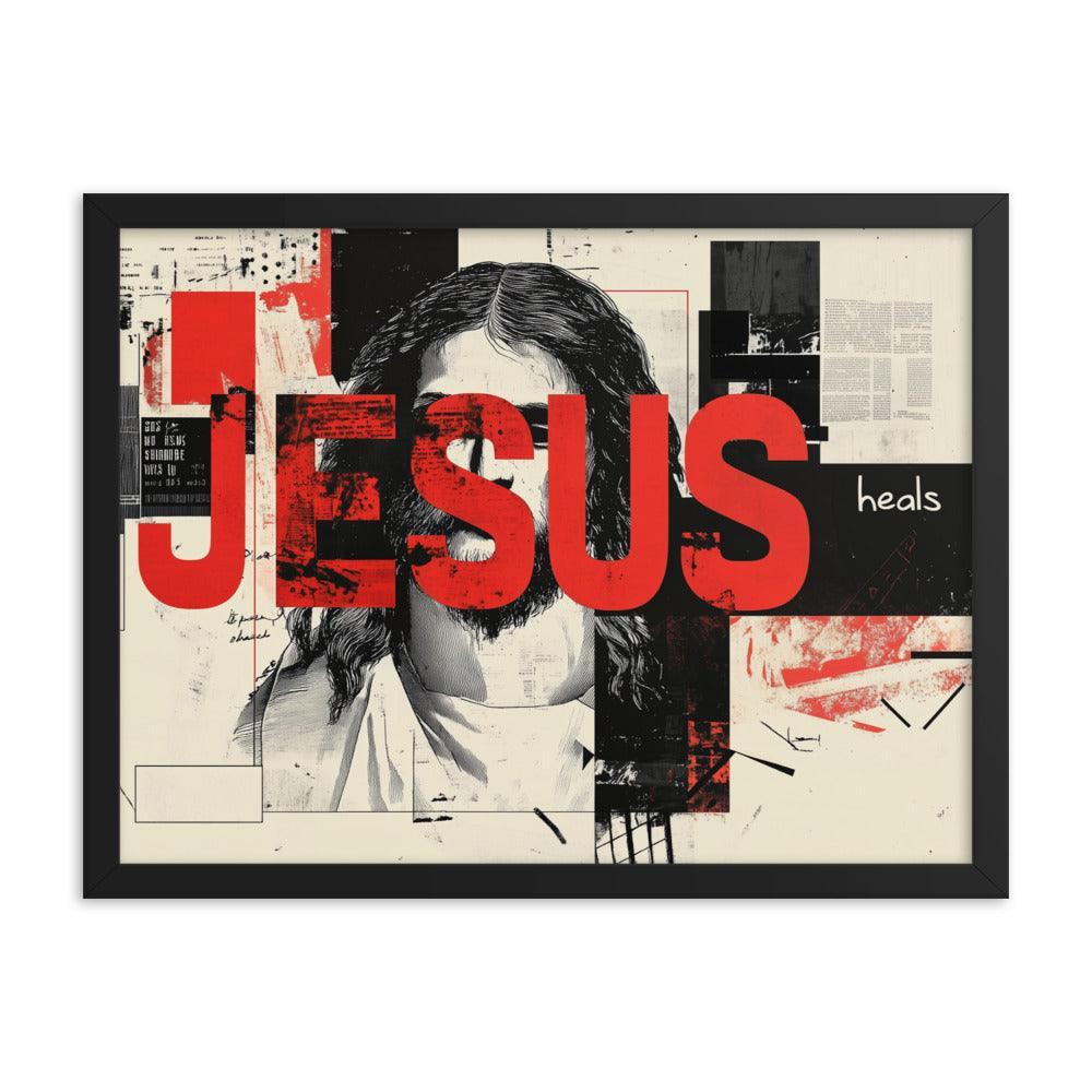 Jesus Typography Heals Abstract Collage Art Framed Poster - Oh Posters