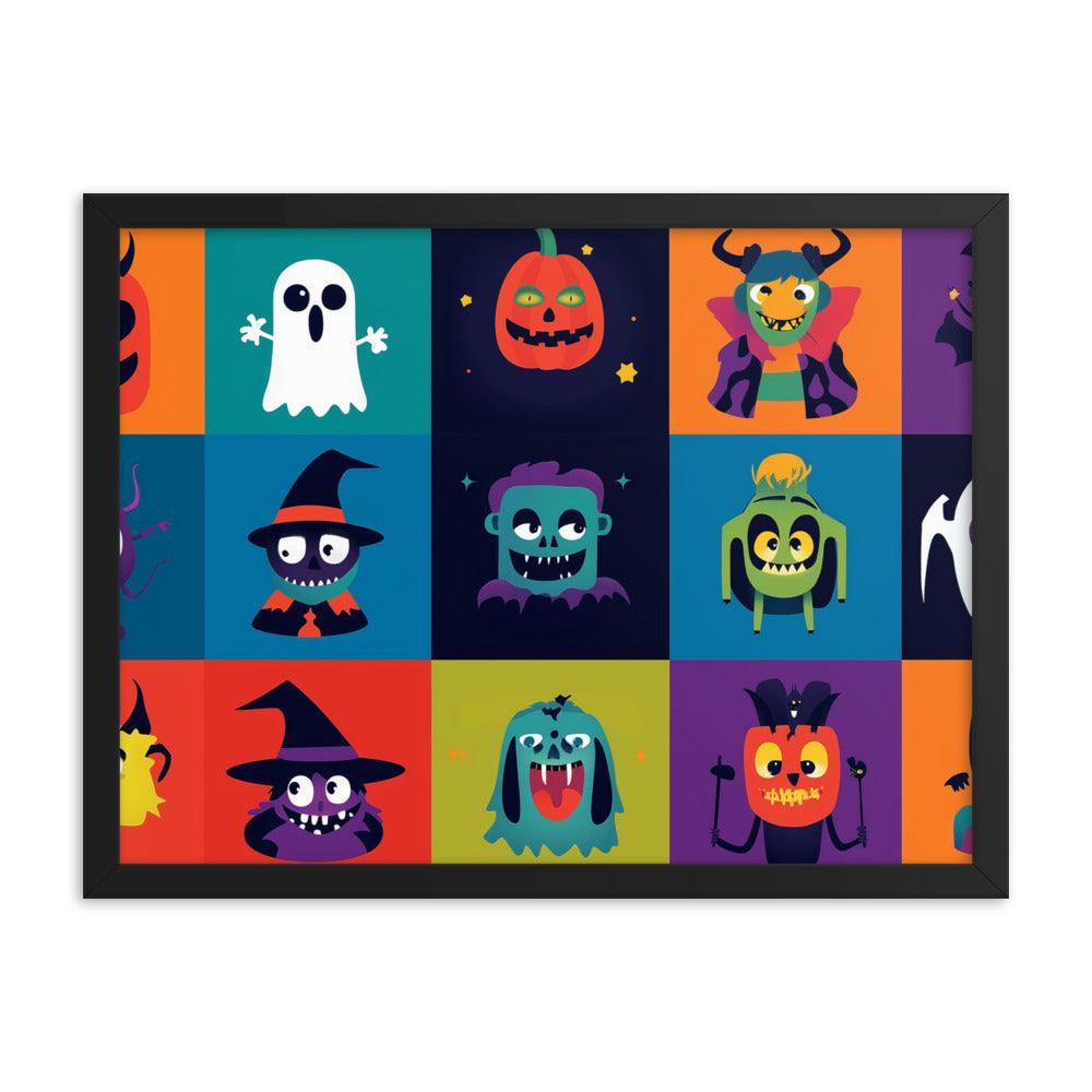 Halloween Monster Faces Assorted Digital Art Framed Poster - Oh Posters