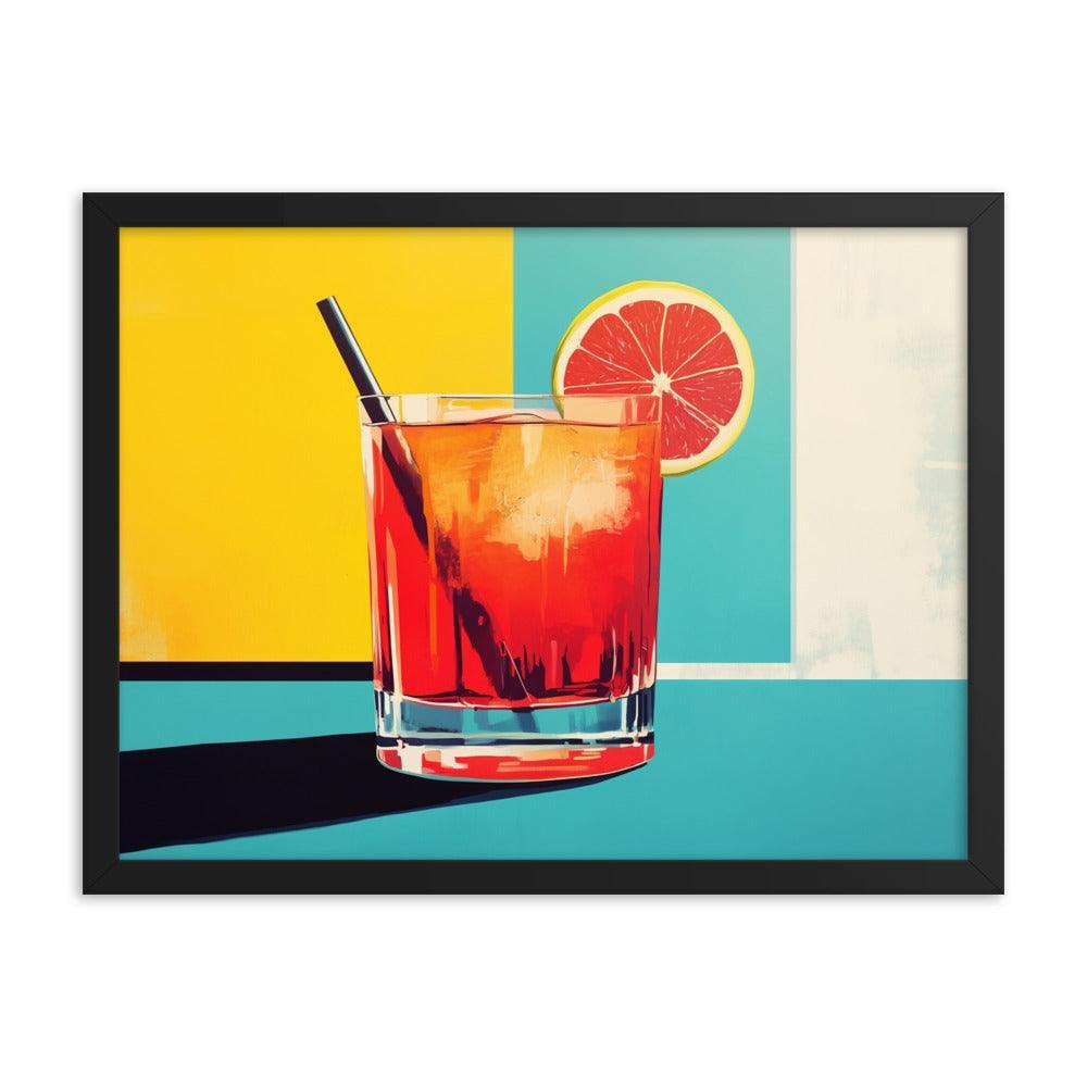 Vibrant Red Cocktail with Lemon Slice Pop Art Style Framed Poster - Oh Posters