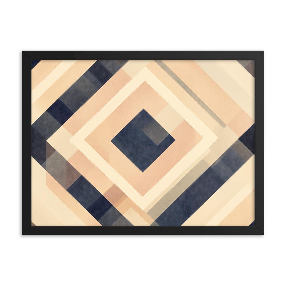 Geometric Art Abstract Patterns in Beige and Blue Tones Framed Poster - Oh Posters