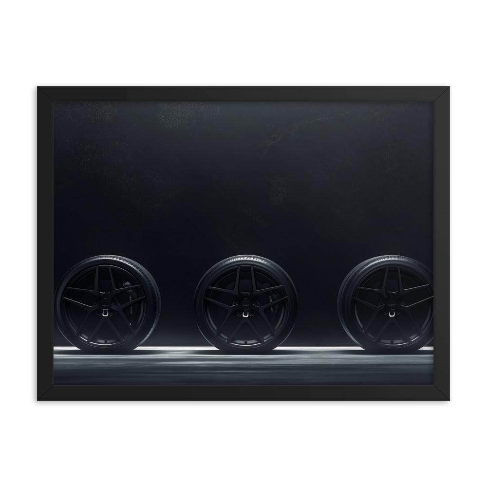 Car Wheels Trio Under Starry Night Sky Framed Poster - Oh Posters