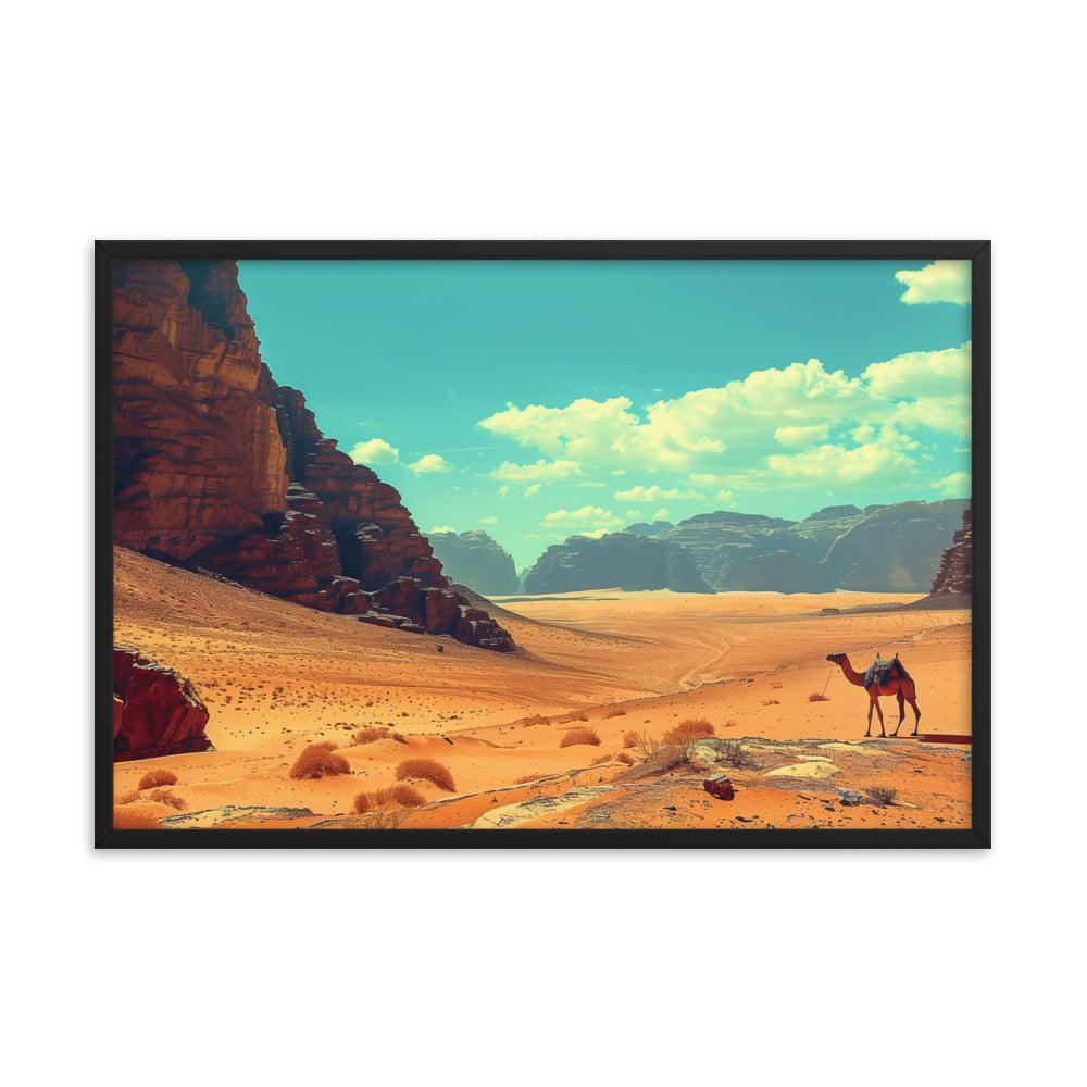 Jordan Wadi Rum Desert Camel Landscape Framed Poster - Oh Posters