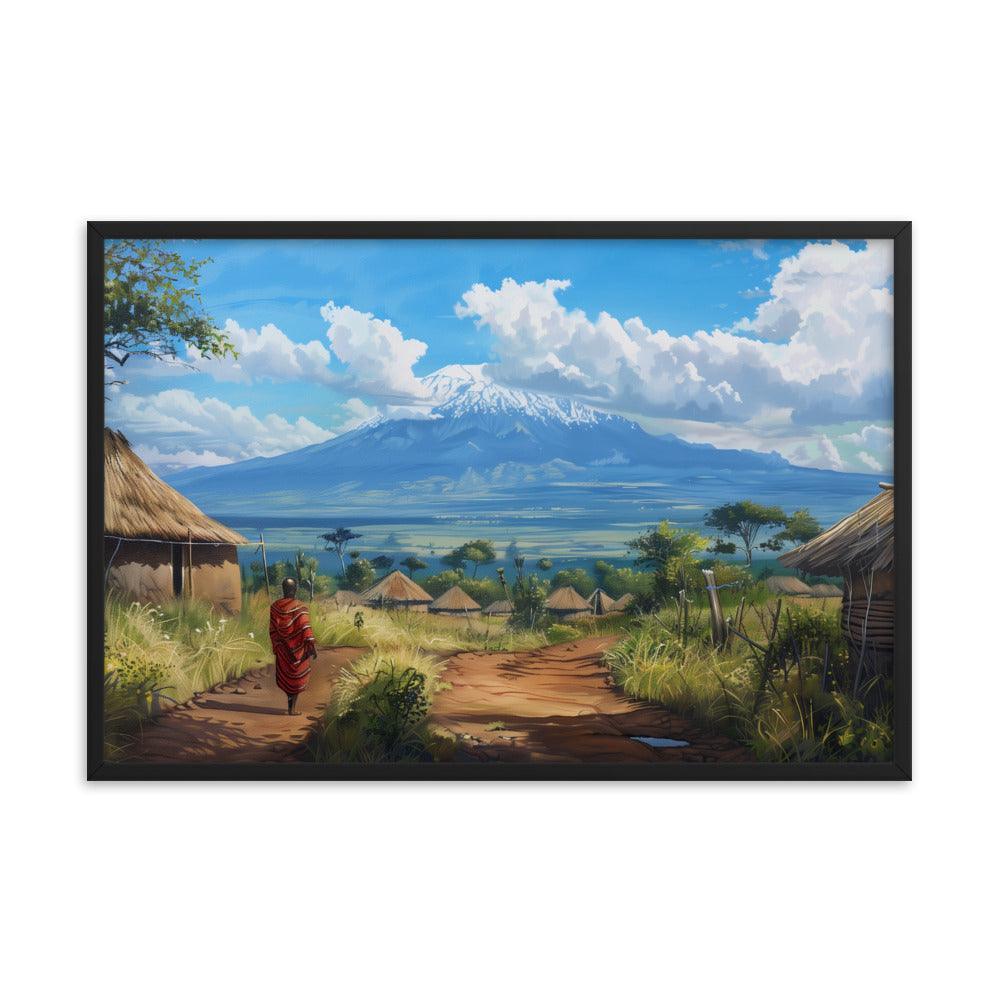 Kenya Maasai Village Kilimanjaro View Framed Poster - Oh Posters