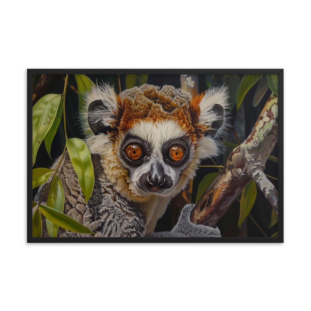 Madagascar Brown Lemur Realistic Wildlife Art Framed Poster - Oh Posters