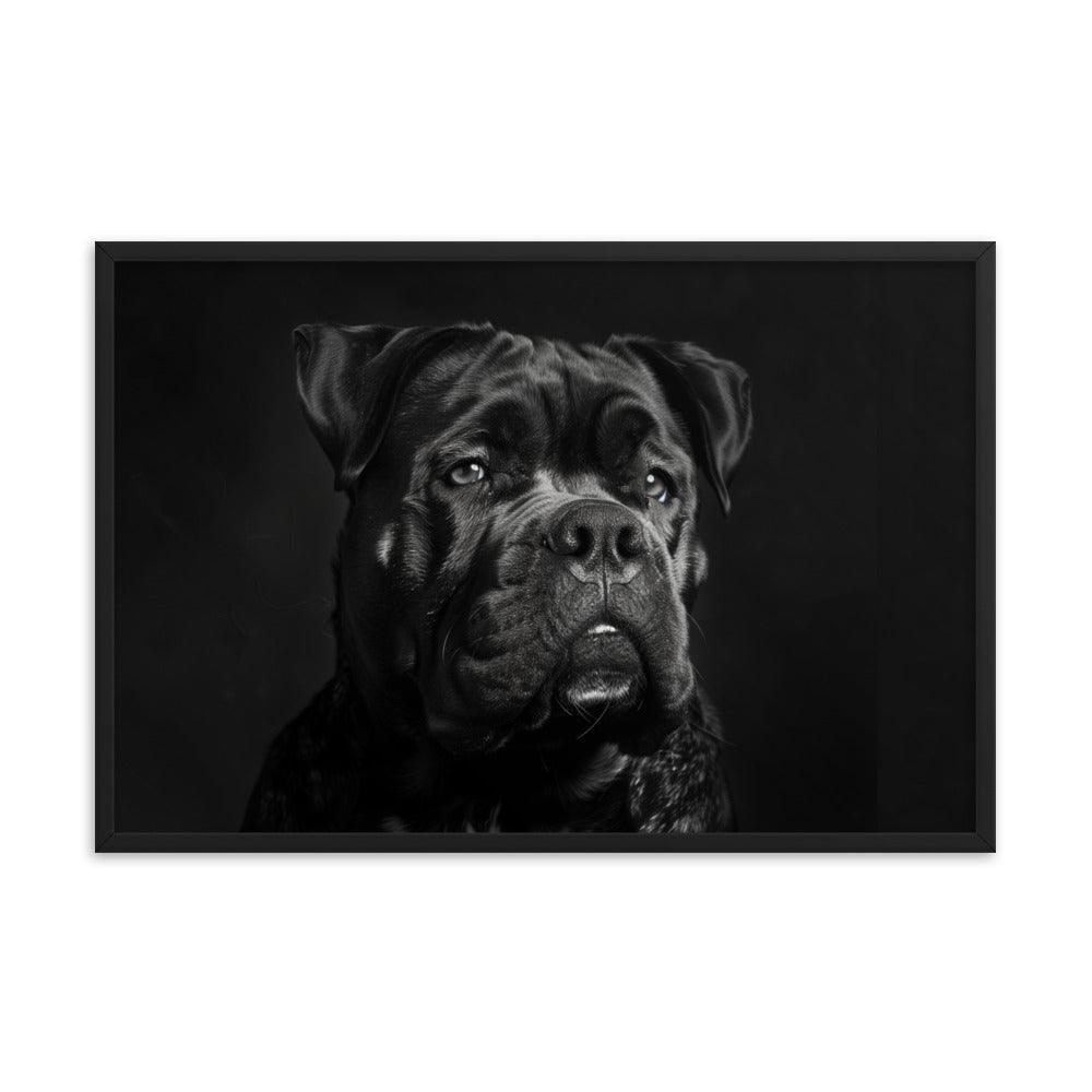 Cane Corso Black and White Close-Up Portrait Framed Poster - Oh Posters