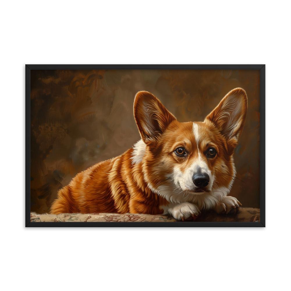 Cardigan Welsh Corgi Realistic Painting Portrait Framed Poster - Oh Posters