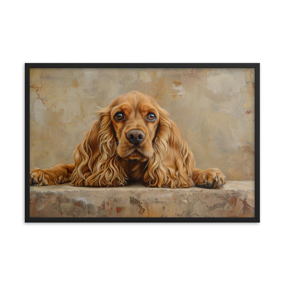 English Cocker Spaniel Resting on Textured Background Painting Framed Poster - Oh Posters