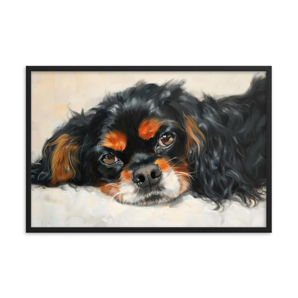 English Toy Spaniel Black and Tan Relaxed Portrait Framed Poster - Oh Posters