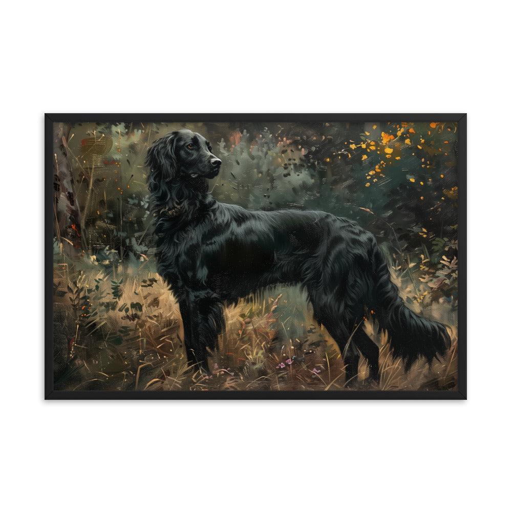 Flat-Coated Retriever in Forest Painting Framed Poster - Oh Posters