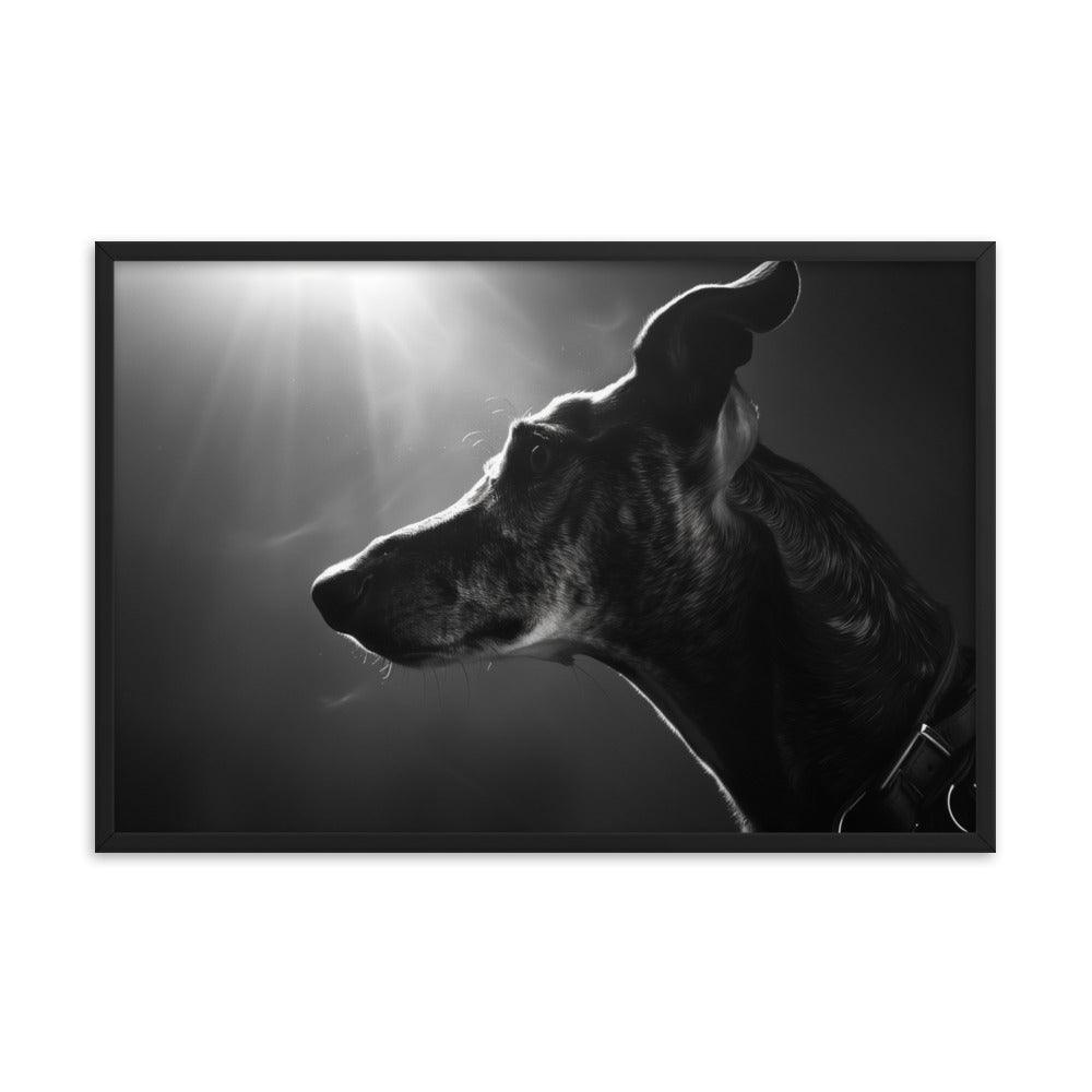 Greyhound Dramatic Black and White Lighting Framed Poster - Oh Posters