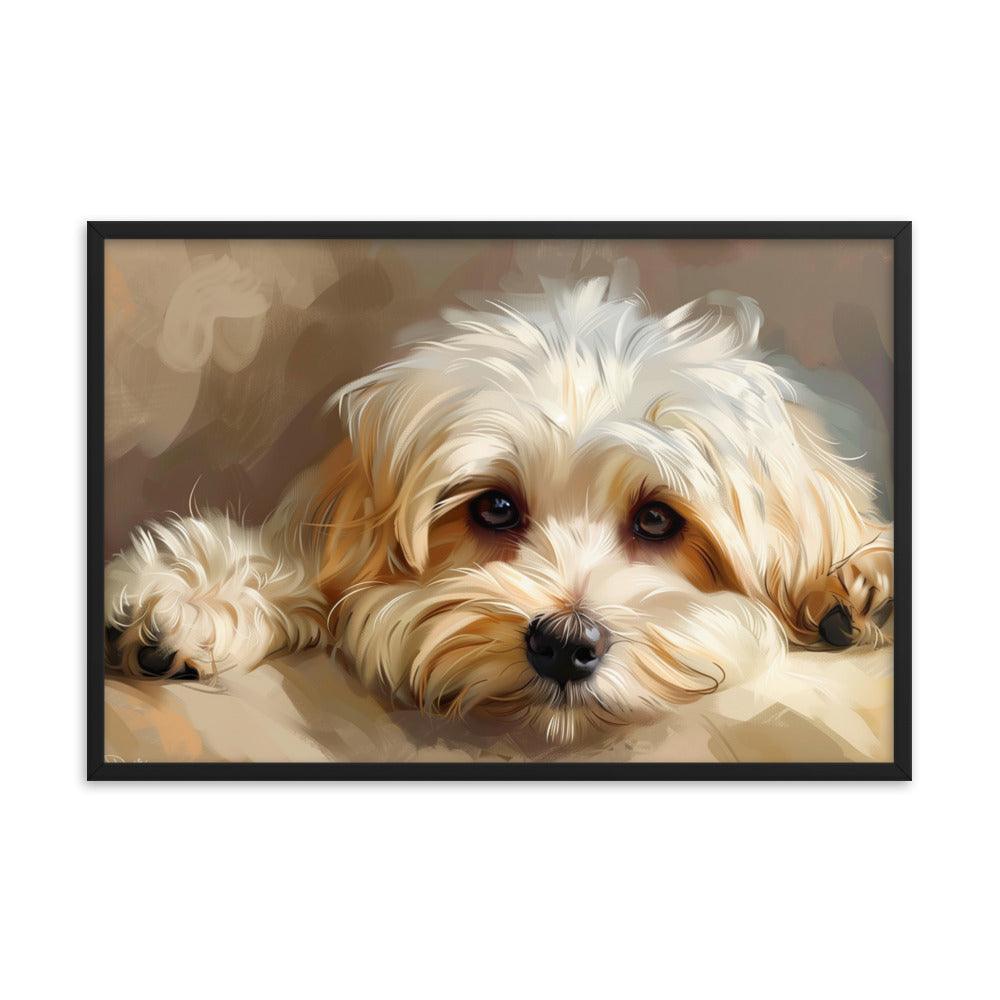 Havanese Puppy Resting Digital Painting Framed Poster - Oh Posters