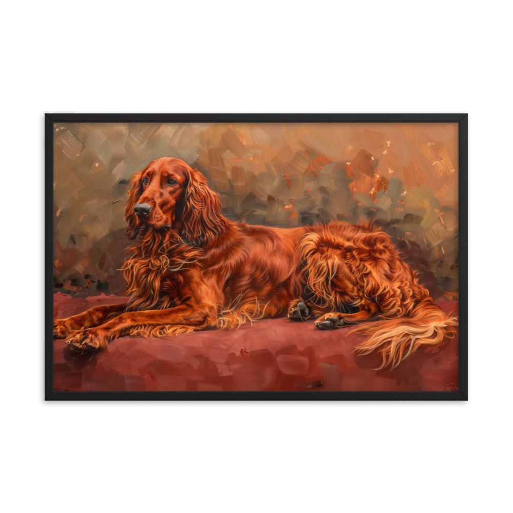 Irish Setter Relaxing on Red Couch Painting Framed Poster - Oh Posters