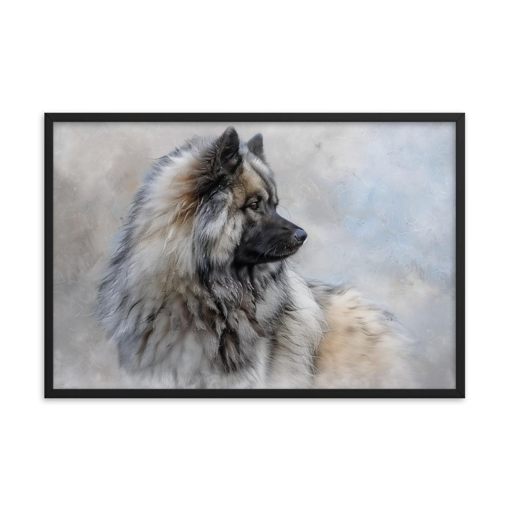 Keeshond Side Profile Winter Painting Framed Poster - Oh Posters