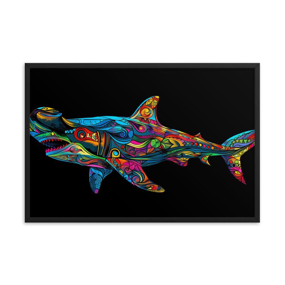 Hammerhead Shark Colorful Abstract Art Digital Design Framed Poster - Oh Posters