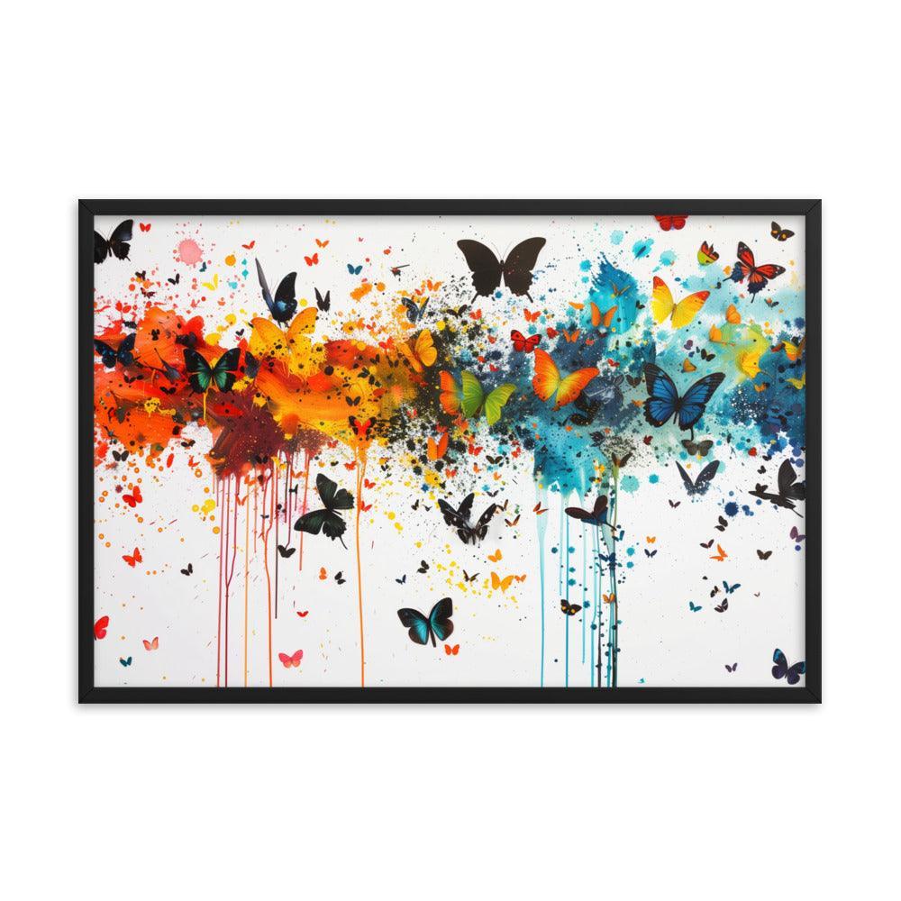 Butterfly Swarm Artistic Paint Splatter Abstract Framed Poster - Oh Posters