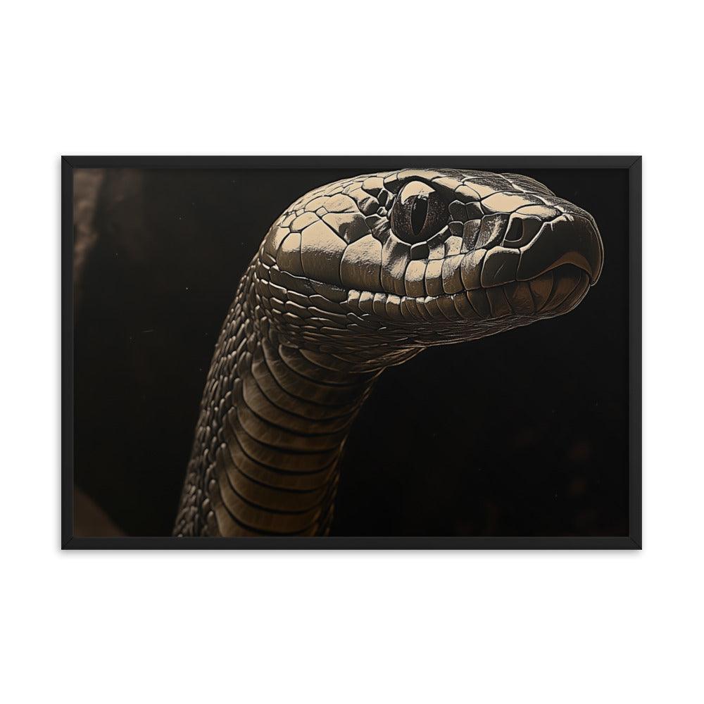 Cobra Snake Realistic Dark Portrait Digital Art Framed Poster - Oh Posters