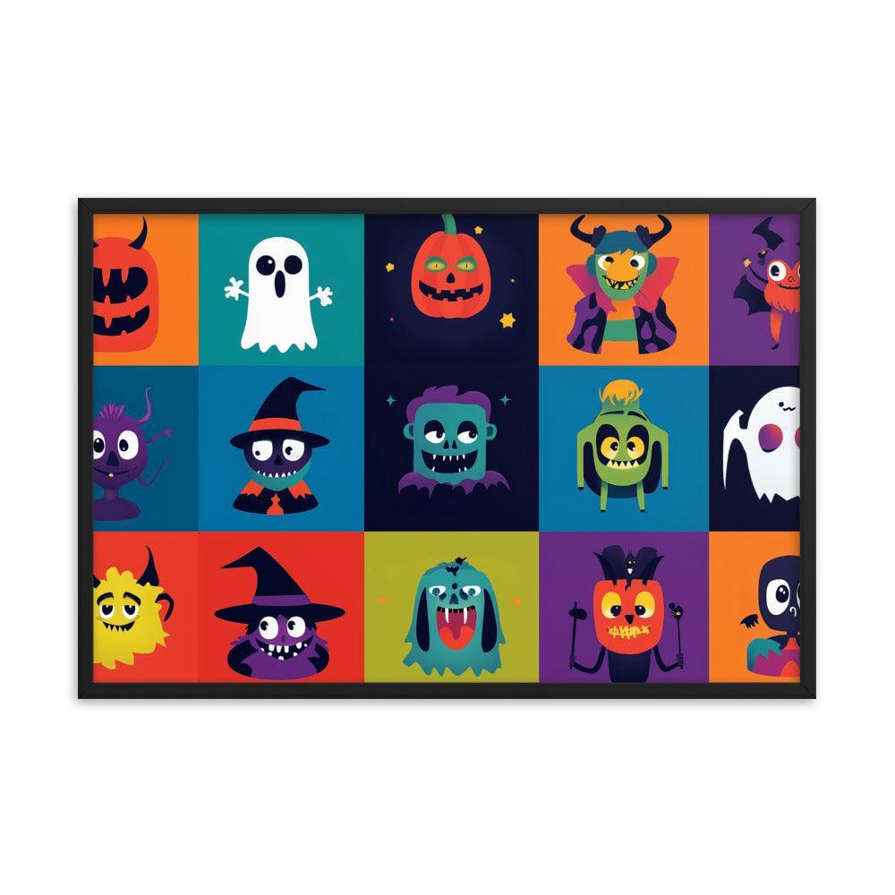 Halloween Monster Faces Assorted Digital Art Framed Poster - Oh Posters