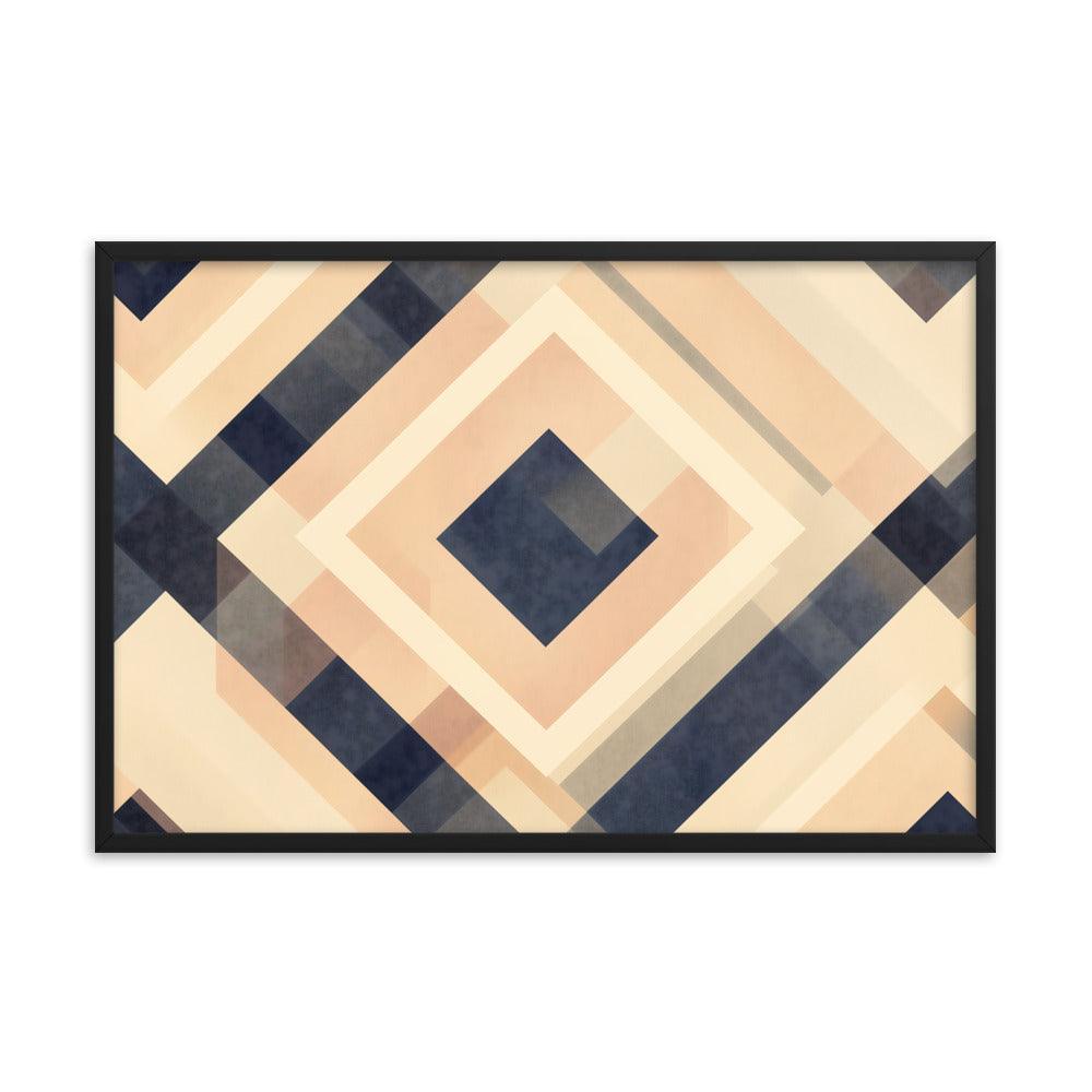 Geometric Art Abstract Patterns in Beige and Blue Tones Framed Poster - Oh Posters