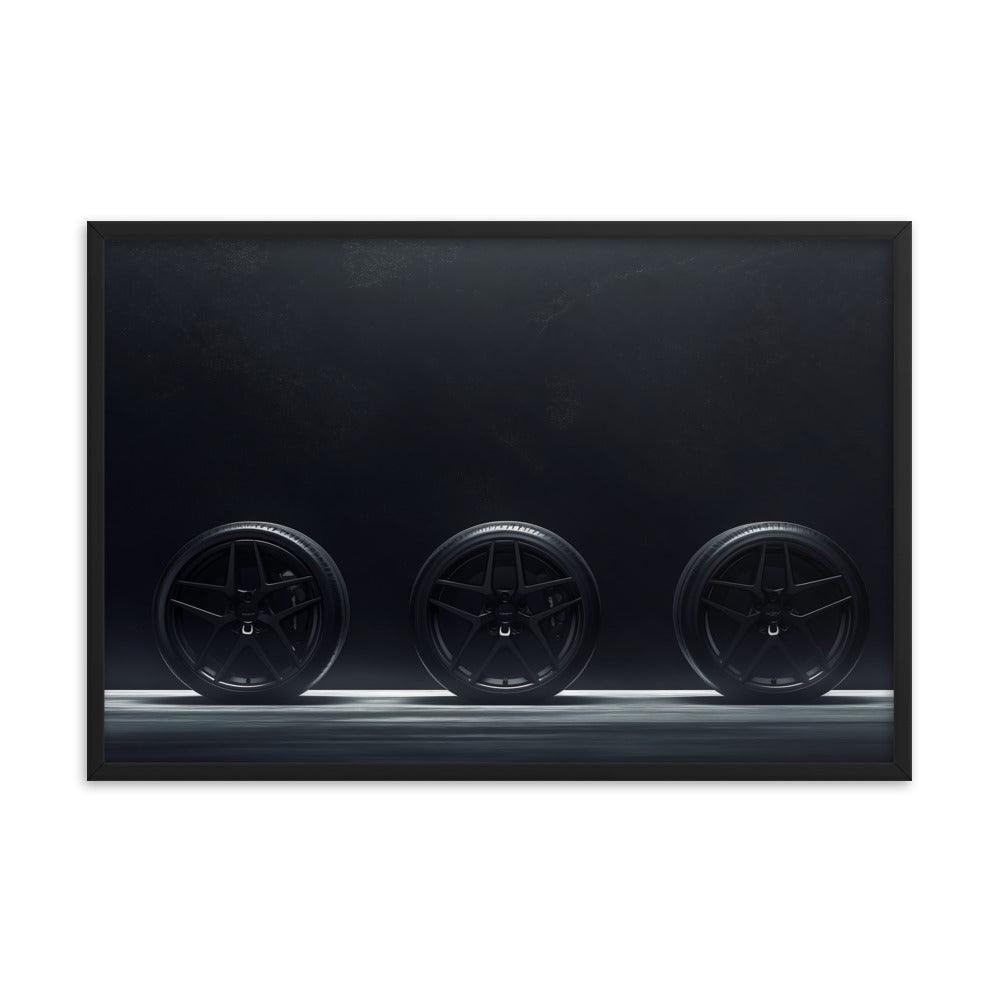 Car Wheels Trio Under Starry Night Sky Framed Poster - Oh Posters